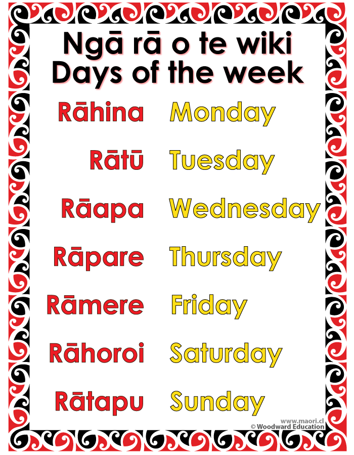 Days of the Week in Maori - Nga ra o te wiki